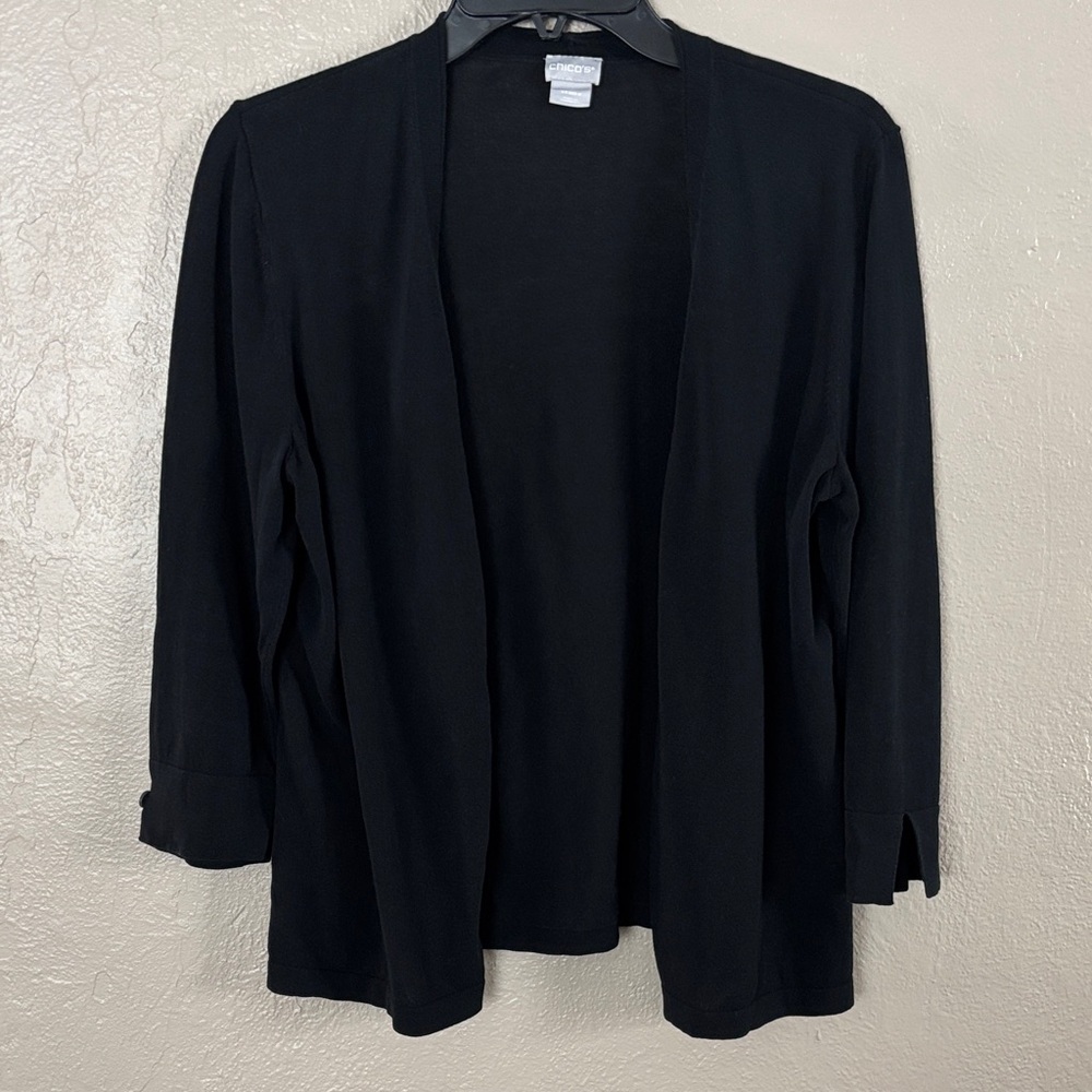 Chicos Semi Sheer Open Cardigan Black Chicos Size 1/Medium